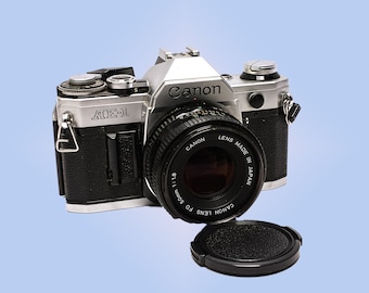 Klassische Canon AE-1 mit 50-mm-F1.8-Objektiv – Sichern Sie sich eine Legende des 35-mm-Films! Sofort einsatzbereit.