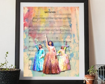 Hamilton Schuyler Sisters Satisfied Sheet Music Wall Art, Canvas, Artwork, Art Print, Home Decor, Painting