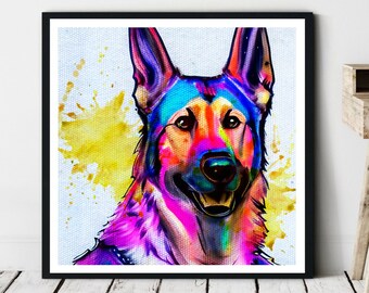 ジャーマンシェパード犬アートキャンバスプリント LAShepard 絵画 8x10