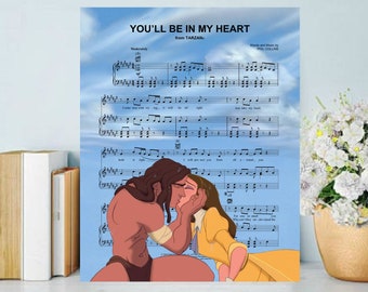 Tarzan and Jane You'll Be In My Heart Sheet Music Wall Art, Canvas, Artwork, Art Print, Home Decor, Poster, Painting