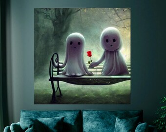 Ghosts on Bench Fine Art Print Painting, Wall Art, Canvas, Artwork, Poster, Home Decor, Gift