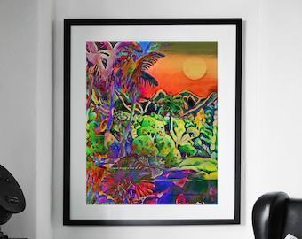 Vibrant Palm Trees Abstract Wall Art, Canvas, Artwork, Art Print, Home Decor, Painting