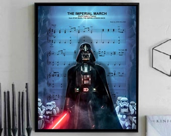 Darth Vader Imperial March Noter Väggkonst, Canvas, Konstverk, Konsttryck, Heminredning, Star Wars-målning