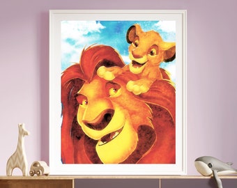 Lion King Wall Art, Canvas, Artwork, Art Print, Home Decor, Watercolor Painting