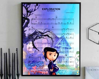 Coraline Exploration Sheet Music Wall Art, Canvas, Artwork, Art Print, Home Decor, Movie Poster