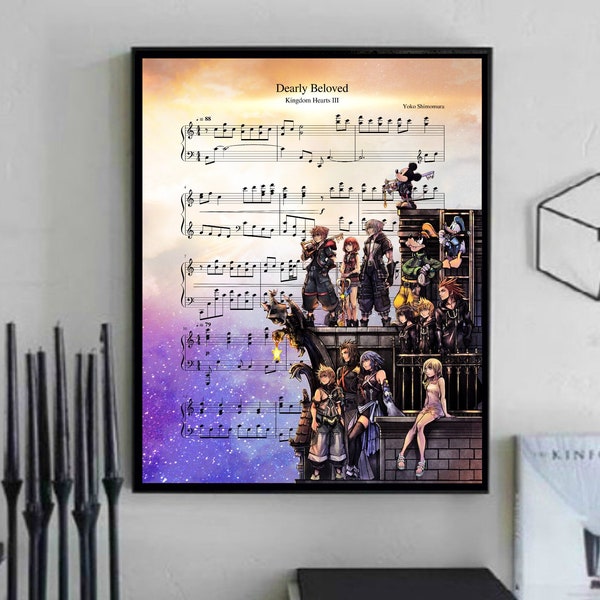Kingdom Hearts III Dearly Beloved Sheet Music Wall Art, Canvas, Artwork, Art Print, Home Decor, Poster, Painting