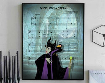 Maleficent Doornroosje Kunst aan de muur, canvas, artwork, kunstafdruk, woondecoratie, Once Upon A Dream bladmuziek schilderij