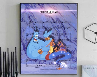 Aladdin Wall Art, Canvas, Artwork, Art Print, Home Decor, Friend Like Me Sheet Music Painting