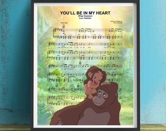 Tarzan You'll Be In My Heart Sheet Music Wall Art, Canvas, Artwork, Art Print, Home Decor, Poster, Painting
