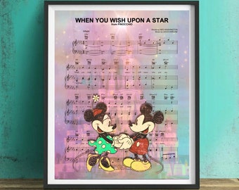 When You Wish Upon A Star Sheet Music Wall Art, Canvas, Artwork, Art Print, Home Decor, Painting
