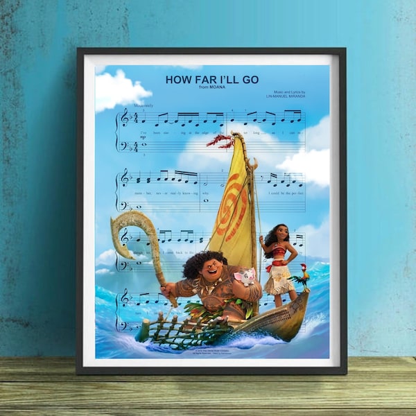 Moana Wall Art, Canvas, Artwork, Art Print, Home Decor, How Far I'll Go Sheet Music Painting