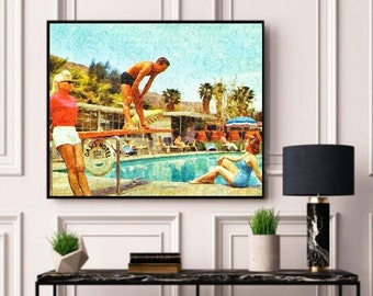 Palm Springs Retro Pool Wall Art, Canvas, Artwork, Art Print, Home Decor, Painting