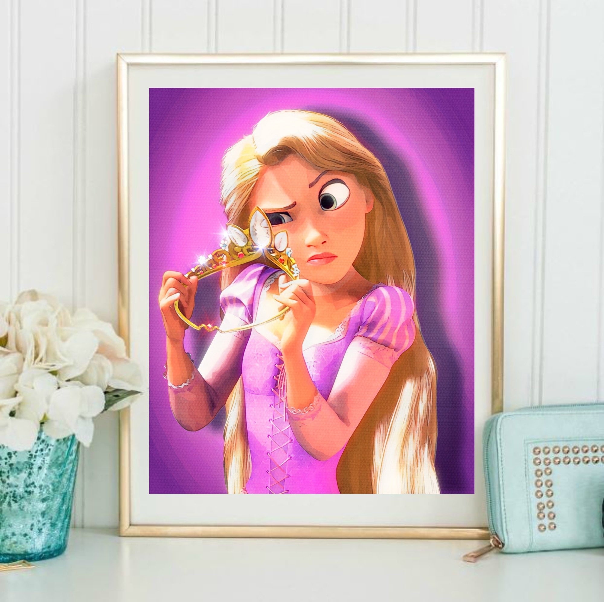 Rapunzel Art Print Tangled Decor Disney Nursery Wall Decor Collage Print,  Disney Princess Rapunzel Christmas Gift for Niece Colorful Gift 