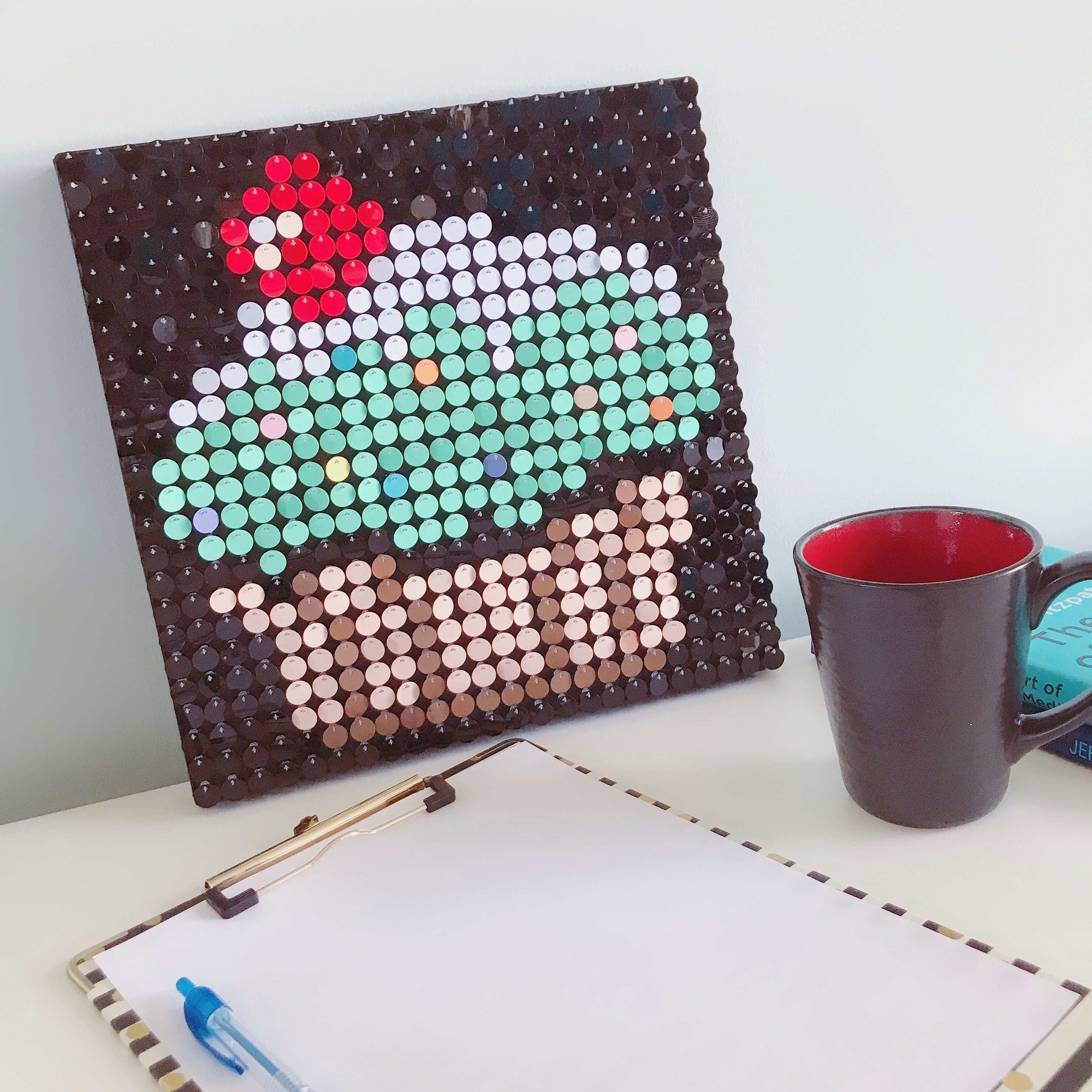Cherries Sequin Pixel Art Craft Kit Do-it-yourself Wall Art 