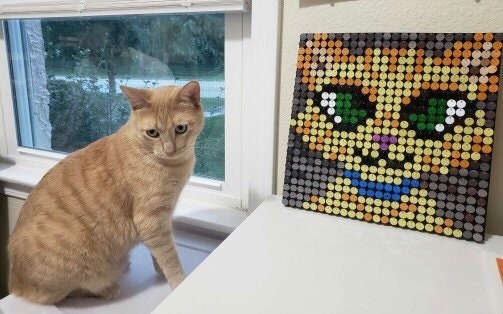 Handmade Pixel Art 32x32 Dots DIY Painting Cartoon Cat Frame Room  Decorative Mosaic By Building Blocks Assembly Toy Set for Kids