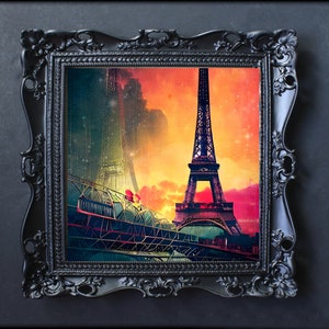 Paris Eiffel Tower Abstract Fine Art Painting, Wall Art, Canvas, Artwork, Poster, Home Decor, Print, Gift