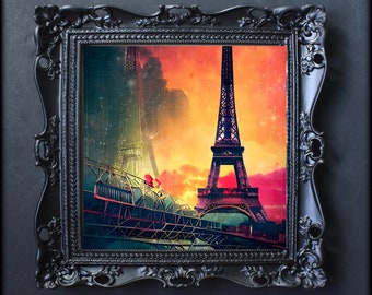 Paris Eiffel Tower Abstract Fine Art Painting, Wall Art, Canvas, Artwork, Poster, Home Decor, Print, Gift