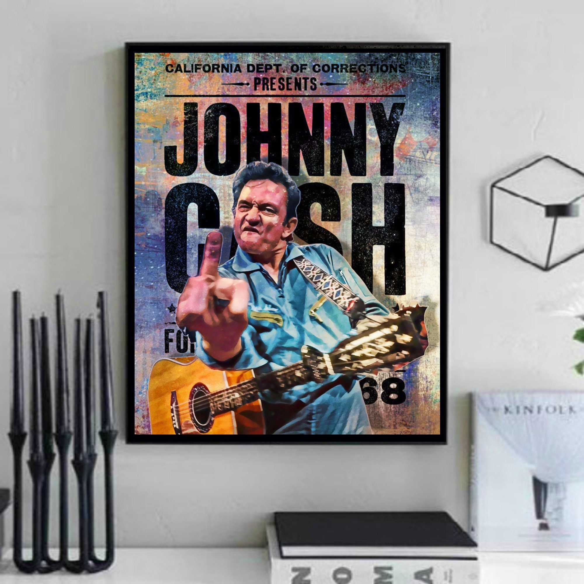 Johnny Cash Middle Finger Wall Art Canvas Artwork Art Etsy