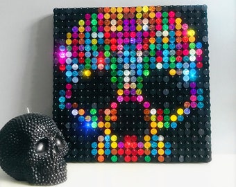 Skull Sequin Pixel Art Craft Kit - Customize Your Colors - Do-It-Yourself Wall Art