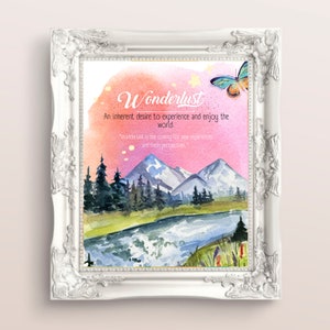 Wanderlust Definition,  Adventure, Hiking, Nature Lover, Outdoor Enthusiast Quote - Wall Art, Artwork, Art Print, Poster, Gift, Home Decor