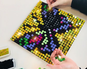 Butterfly Sequin Pixel Art Craft Kit - Do-It-Yourself Wall Art