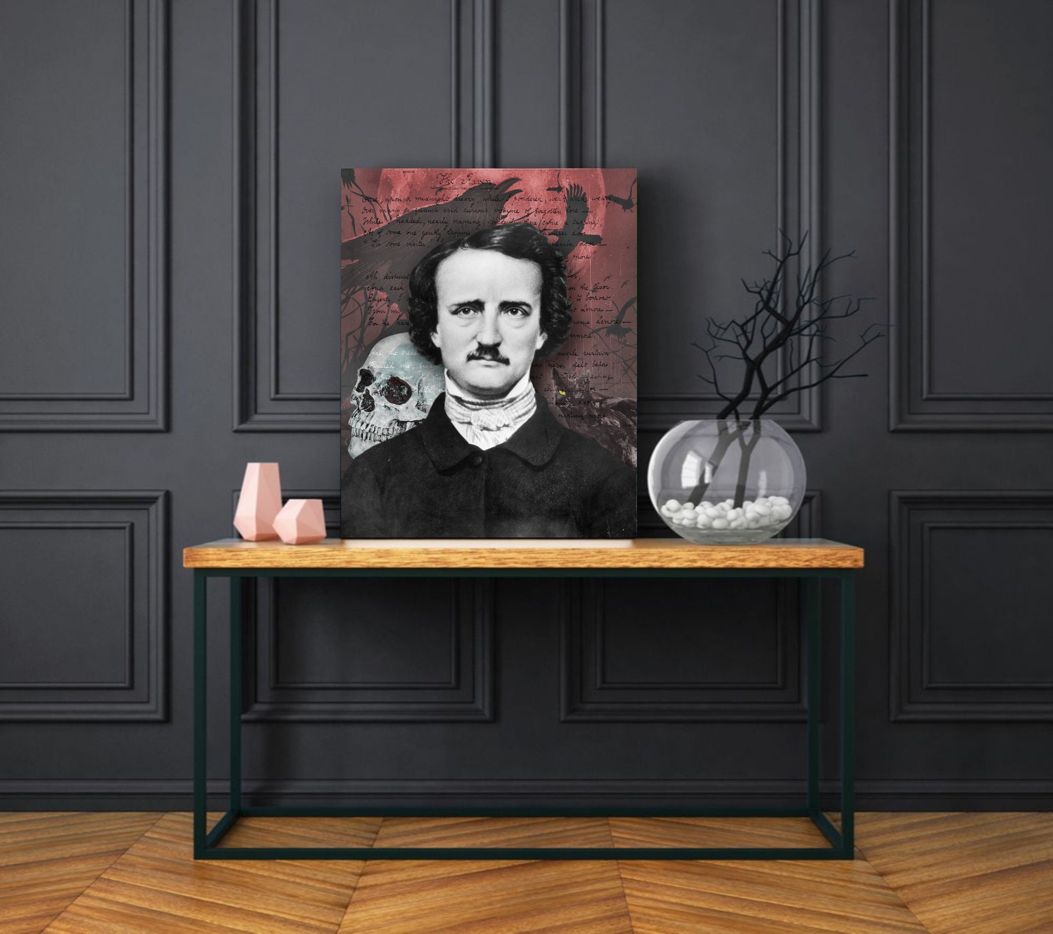 Edgar Allan Poe Raven Poem Wall Art, Canvas, Artwork, Art Print, Home