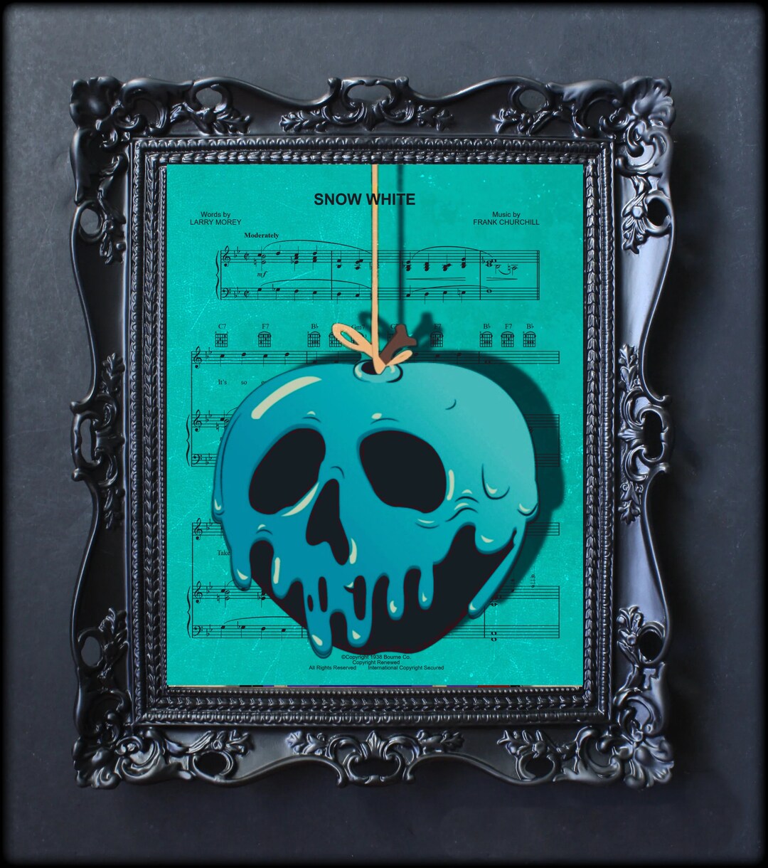 Snow White Poison Apple Wall Art, Canvas, Artwork, Art Print, Home Decor, Sheet Music Painting