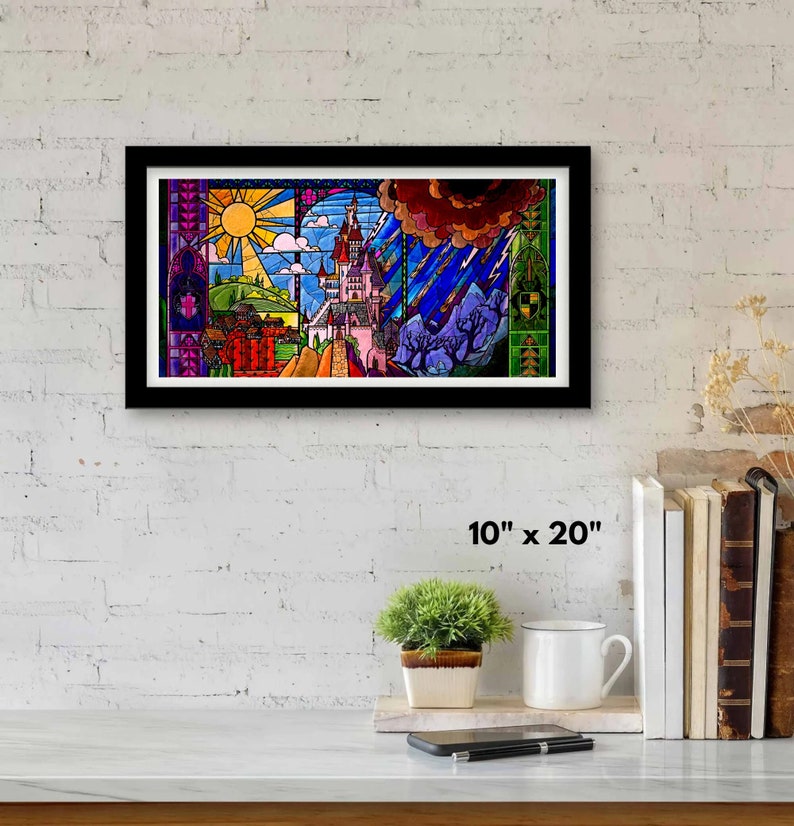 Beauty and the Beast Stained Glass Fine Art Wall Art Canvas Etsy