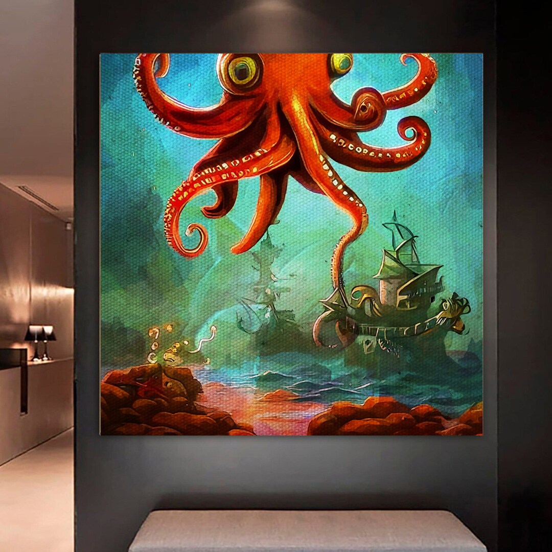Kraken Octopus Art Print 8x10 Watercolor Painting Print Witchy Octopus Art  Esoteric Kraken Decor 