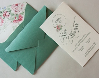 Wedding Invitation. Stylish Water Green Envelope with Elegant Floral Pattern in it. Top Quality Card with Excellent Print.