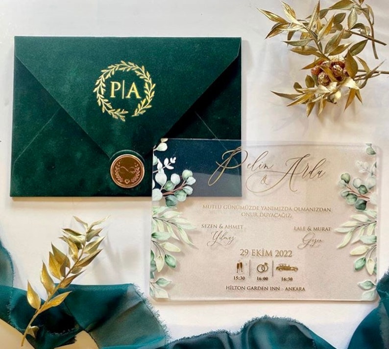 Wedding Invitation. Luxury Green Velvet Envelope With Elegant Etsy