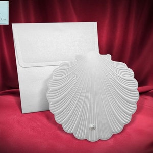 Wedding Invitation. Nautic Beautiful Sea Shell Design Invitation with Stylish Pearl on it. Elegant and Different Look. image 1