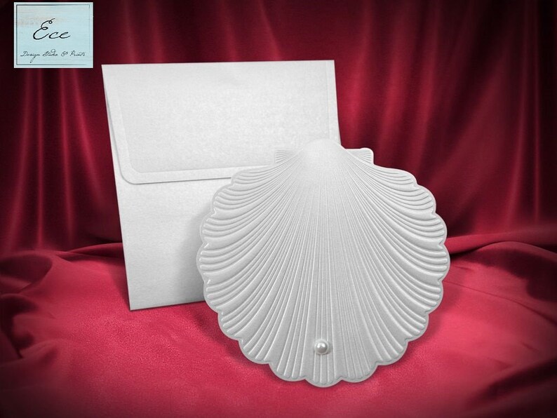 Wedding Invitation. Nautic Beautiful Sea Shell Design Invitation with Stylish Pearl on it. Elegant and Different Look. image 1