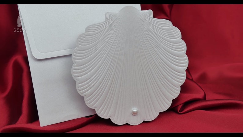 Wedding Invitation. Nautic Beautiful Sea Shell Design Invitation with Stylish Pearl on it. Elegant and Different Look. image 5