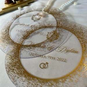 Save the Date. Acrylic Invitation with Luxury Sax Blue Velvet Envelope and Elegant Gold Foil. Stylish Envelope. image 3