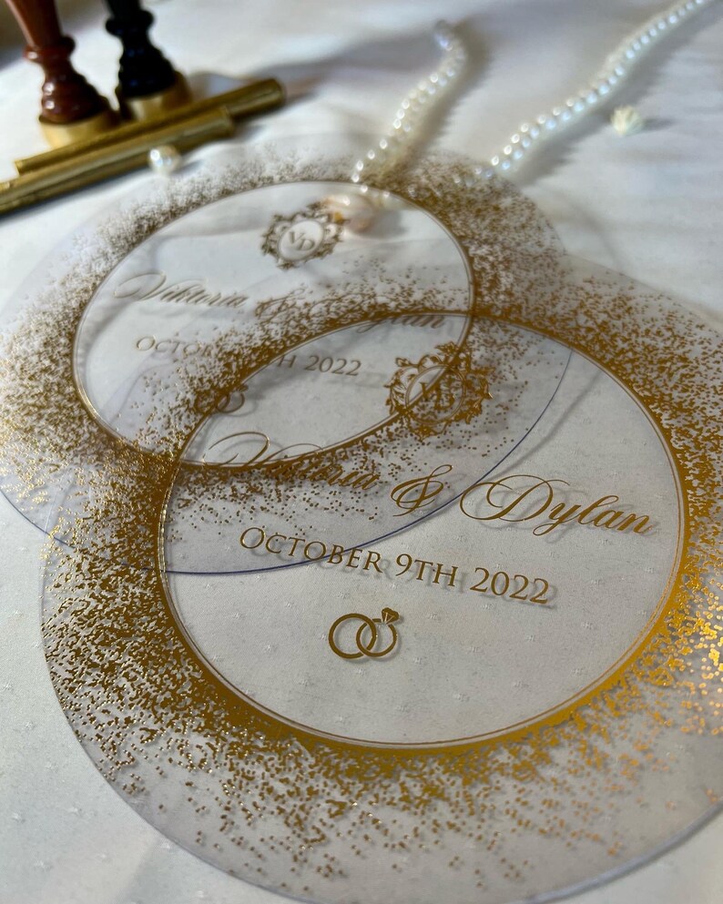 Save the Date. Acrylic Invitation with Luxury Sax Blue Velvet Envelope and Elegant Gold Foil. Stylish Envelope. image 3