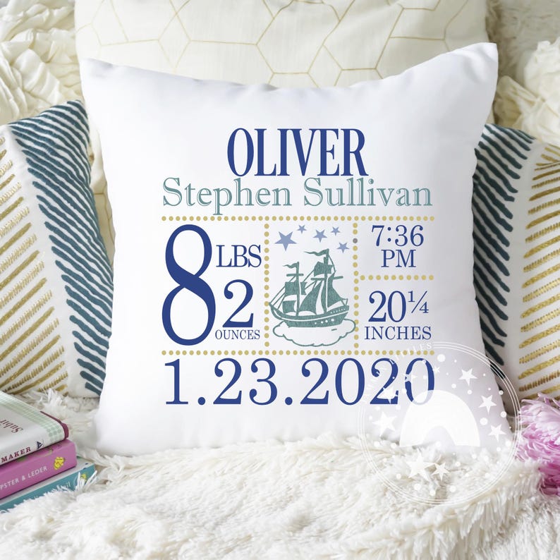 Nautical birth announcement pillow sublimation template/sublimation design/birth announcement pillow png/clipart/sublimation/png/download image 1