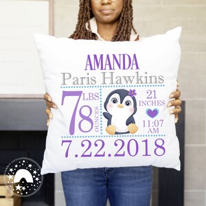 Plantilla de sublimación de almohada de anuncio de nacimiento de Penguin Purple/diseño de sublimación/almohada de anuncio de nacimiento png/clipart/sublimación