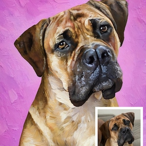 Pet Portrait From Photo, Custom Painting Pet Memorial Gift, Dog Portrait, Personalized Gift, Digital Painting Canvas Print Ready to Hang