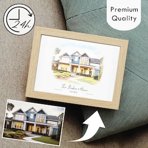 Painted Watercolor House Painting, Custom House Portrait from Photo, Housewarming Gift, Realtor Closing Gift, Gift for Parents