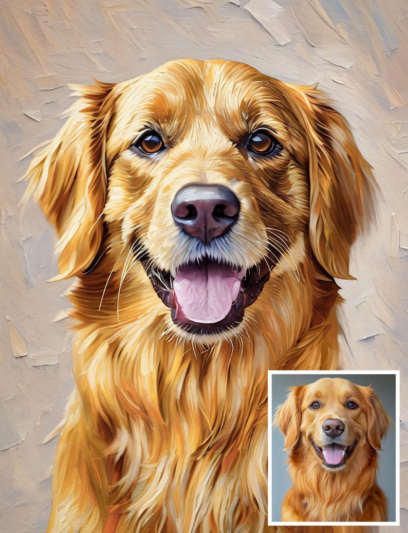 Pet Portrait From Photo Pet Oil Painting Dog and Cat Custom Dog