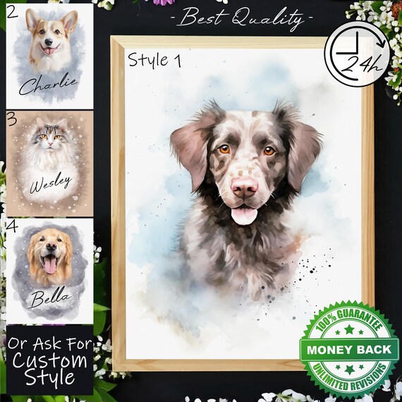 Custom Pet Portraits Using Pet Photo, Personalized Digital Dog Portraits, Cat Portraits, Custom Dog Portraits, Custom Pet Art, Pet Drawing
