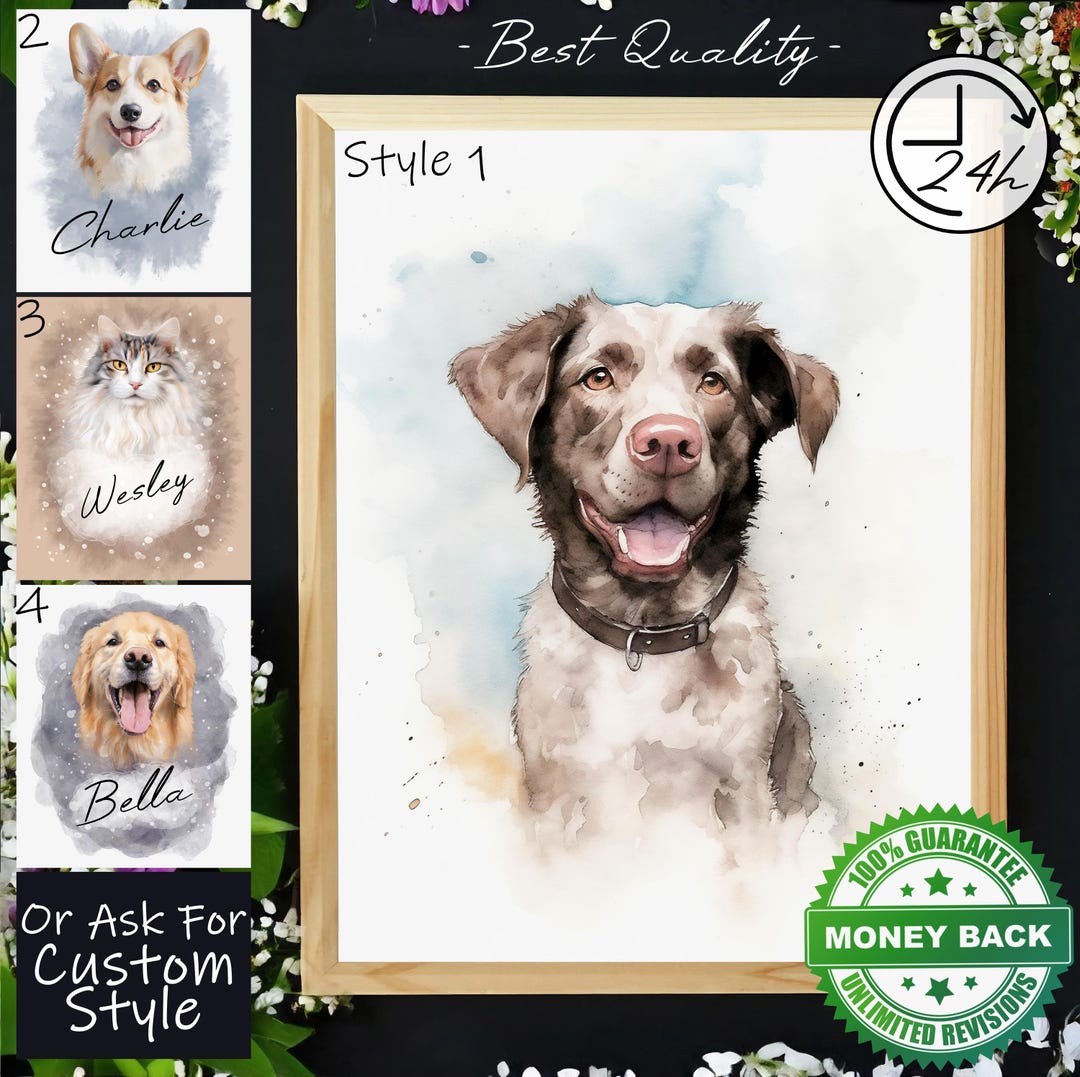 Custom Pet Portraits Using Pet Photo Personalized Digital Dog Portraits ...