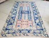 Muted Soft Colors Rug, Vintage Rug, Turkish Oushak Rug Rustic Unsual Tribal Rug Retro Style Rug Traditional Turkish Design 7 39 8 quot x 4,2 quot feet