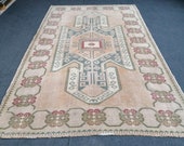 Muted Soft Colors Rug Vintage Rug Turkish Oushak Rug Rustic Unsual Tribal Rug Retro Style Rug Traditional Turkish Design 7 39 5x4 39 11 feet