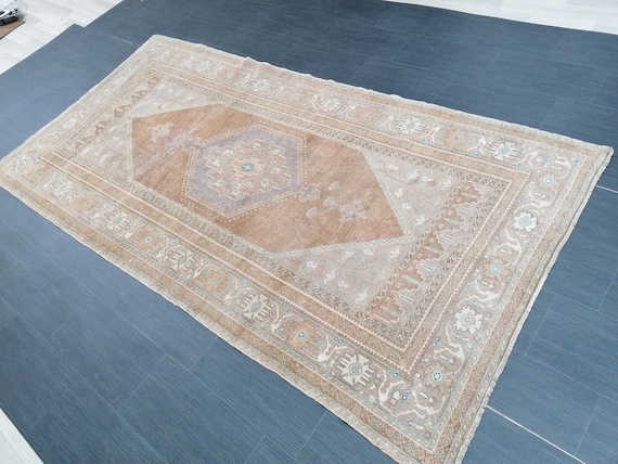 Oushak Turkish Rug, Vintage Turkish Rug,Oushak Vintage Rug,Vintage Rug,Kitchen Rug, Vintage Anatolian Rug,Unique Hand Made Bohemian 4'6x9'1