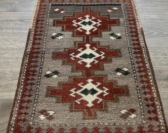 Vintage turkisk ullmatta, handknuten Oushak, 38x60 cm