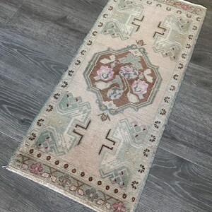 tapis vintage 1 pi 10 x 4 pi, tapis turc, tapis ancien, tapis Oushak, tapis noué à la main, tapis en laine, tapis de salle de bain, tapis de vanité,