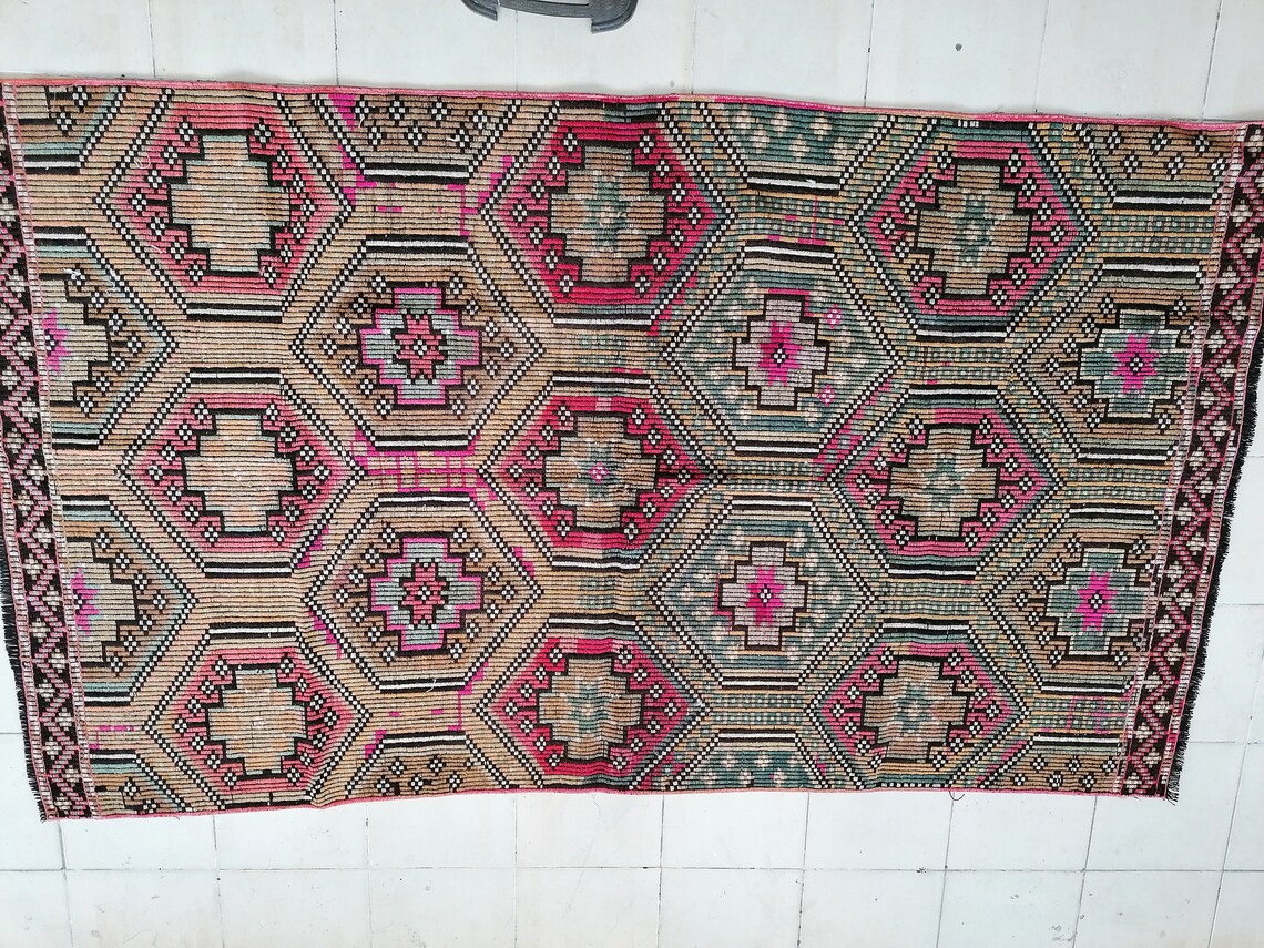 Flatwoven With Embroidery Rug TURKISH HAND MADE Rugs Vintage - Etsy