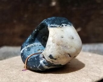 Handmade QUARTZ Sacred Stone BEAD 9mm hole Chunky FREEFORM Wavey Black White Grounding Eco kERNOW